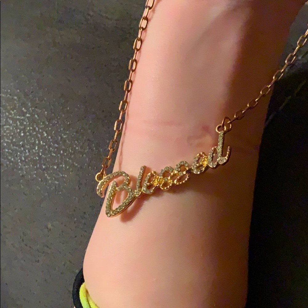 Blessed rhinestone chain